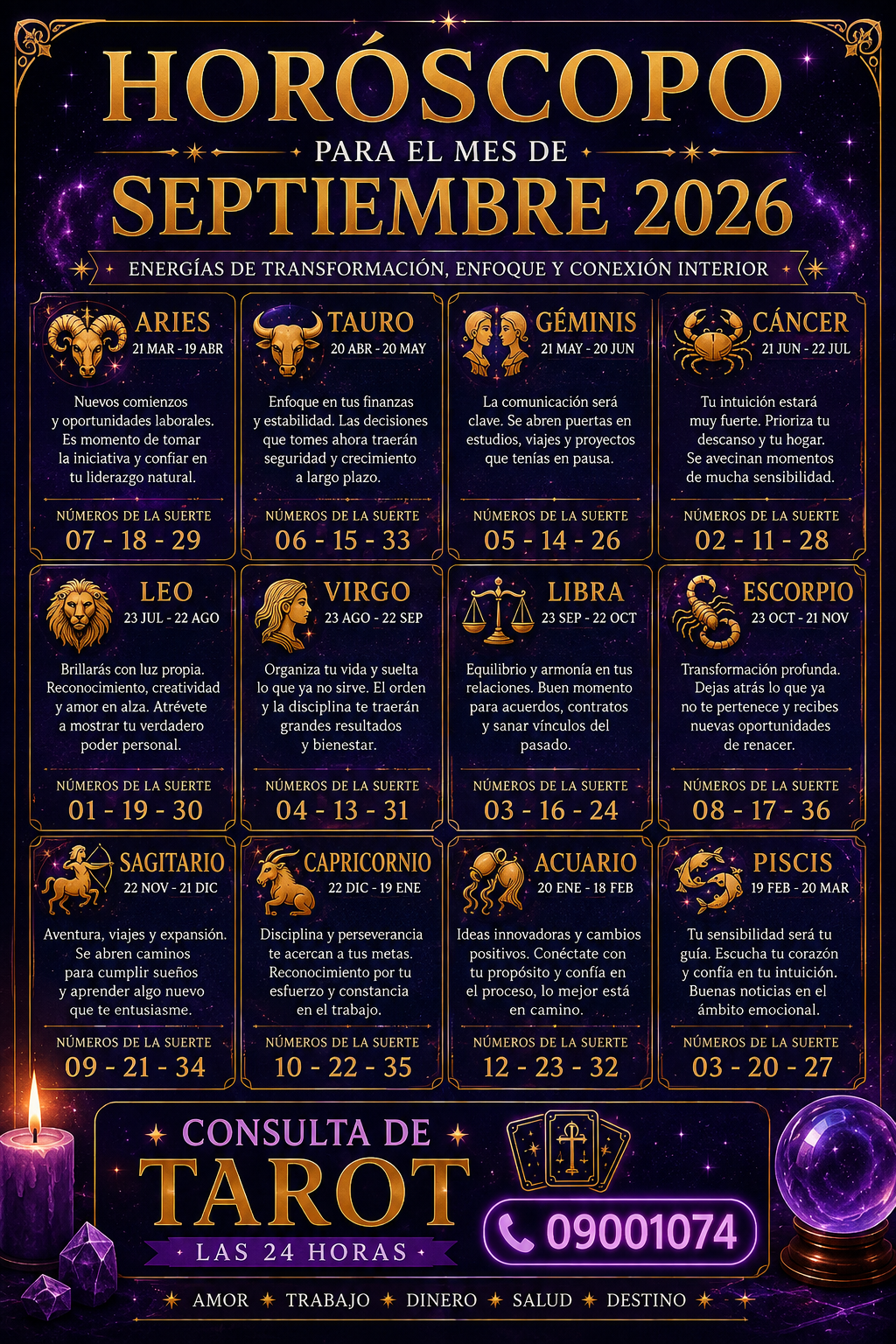 Horóscopo septiembre 2026 para los 12 signos zodiacales